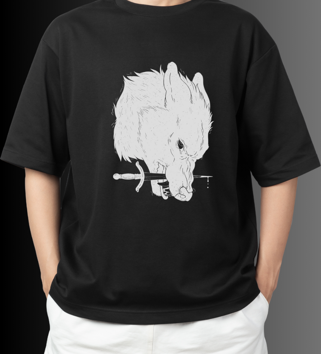 Kurt ve Kılıç – Siyah Oversize Tişört
