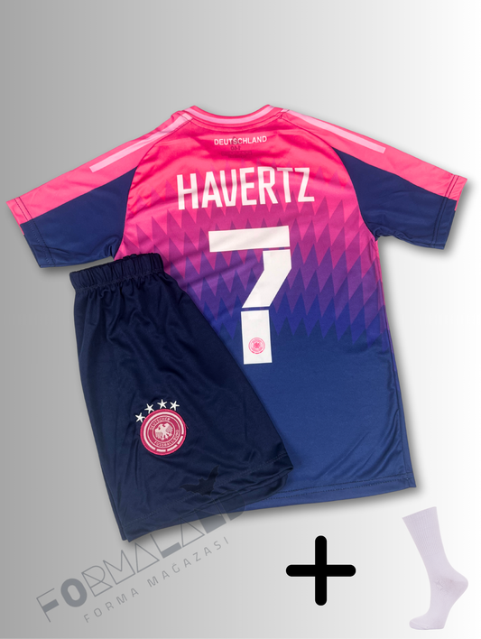 Almanya 2024 Havertz Milli Takım Çocuk Forması 3lü set(Şort-Çorap-Bileklik) (Pembe)